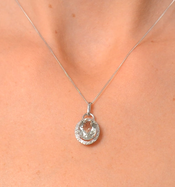 Aquamarine 2.69ct And Diamond 9K White Gold Pendant Necklace
